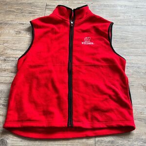 UW Madison Sweater Vest Women's Large Fleece Red Black Zip Embroidered